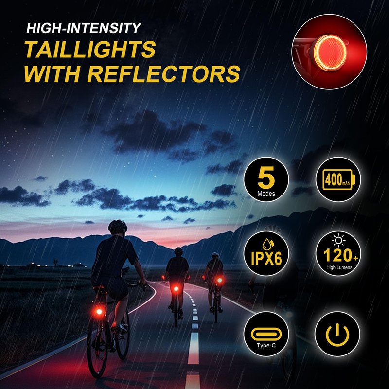 G2FS LITH Brake Sensing Bike Tail Light, Ultra Bright IPX6 Waterproof Bicycle Rear Cycling Safety Flashlight Type C USB Rechargeable, 5 Light Modes Night Ride Hiking, Cycling, Camping