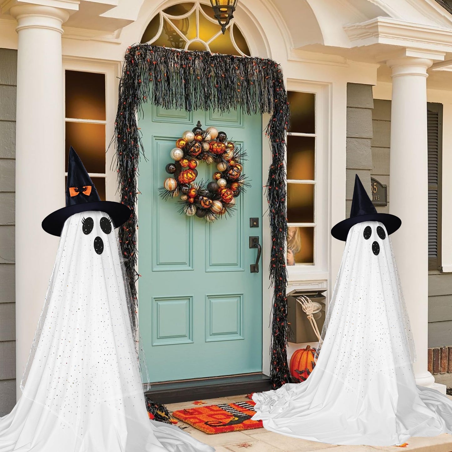 2Packs Halloween Decorations Outdoor,Halloweens Party Decoration Indoor,Spooky Ghost with Remote Control String Lights,Halloween-Ghost Lights for Porches Yards Gardens Lawn