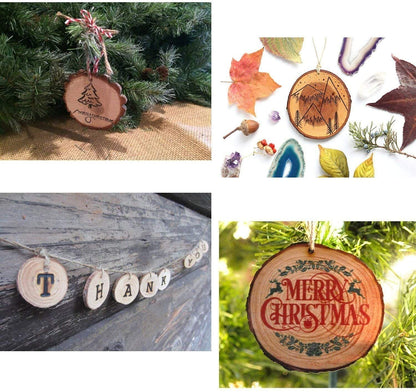 Unfinished Natural Wood Slices 20 Pcs 3.5-4 Inch Wood Coaster Sets Pieces Craft Wood kit Predrilled with Hole Wooden Circles Great for Arts and Crafts Christmas Ornaments DIY Crafts Rustic Wedding