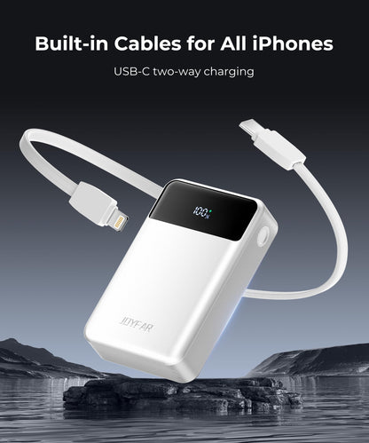Portable-Charger-Power-Bank Travel Essentials Battery Pack USB C 30000mAh Built in Cable 22.5W Phone Fast Charging Powerbank Compatible with iPhone 16 15 14 13 12 11 iPad Samsung Google Xiaomi