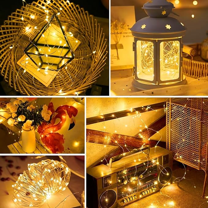 pozzolanas 24 Pack Warm White Fairy Lights Battery Operated 3 Modes 7FT 20 LED Waterproof String Lights Twinkle Silver Wire for Mason Jars Wedding Christmas Halloween Party Decor (24, Warm White)