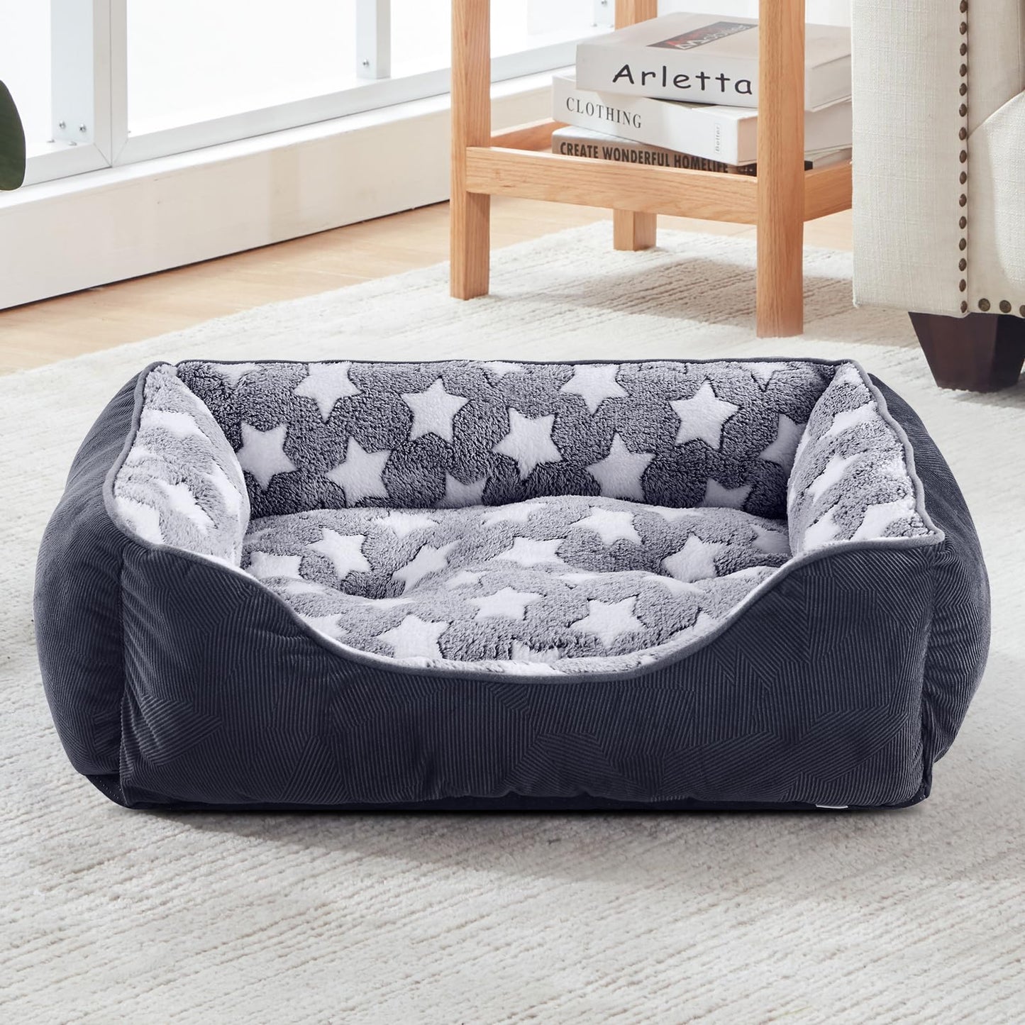 MIXJOY Medium Dog Bed Washable(64x53cm), Super Soft Cosy Dog Beds Grey Pet Bed, Premium Grey Rectangle Puppy Bed for Small Medium Large Dogs, Ideal for Labrador, Chihuahua, Springer Spaniel, etc