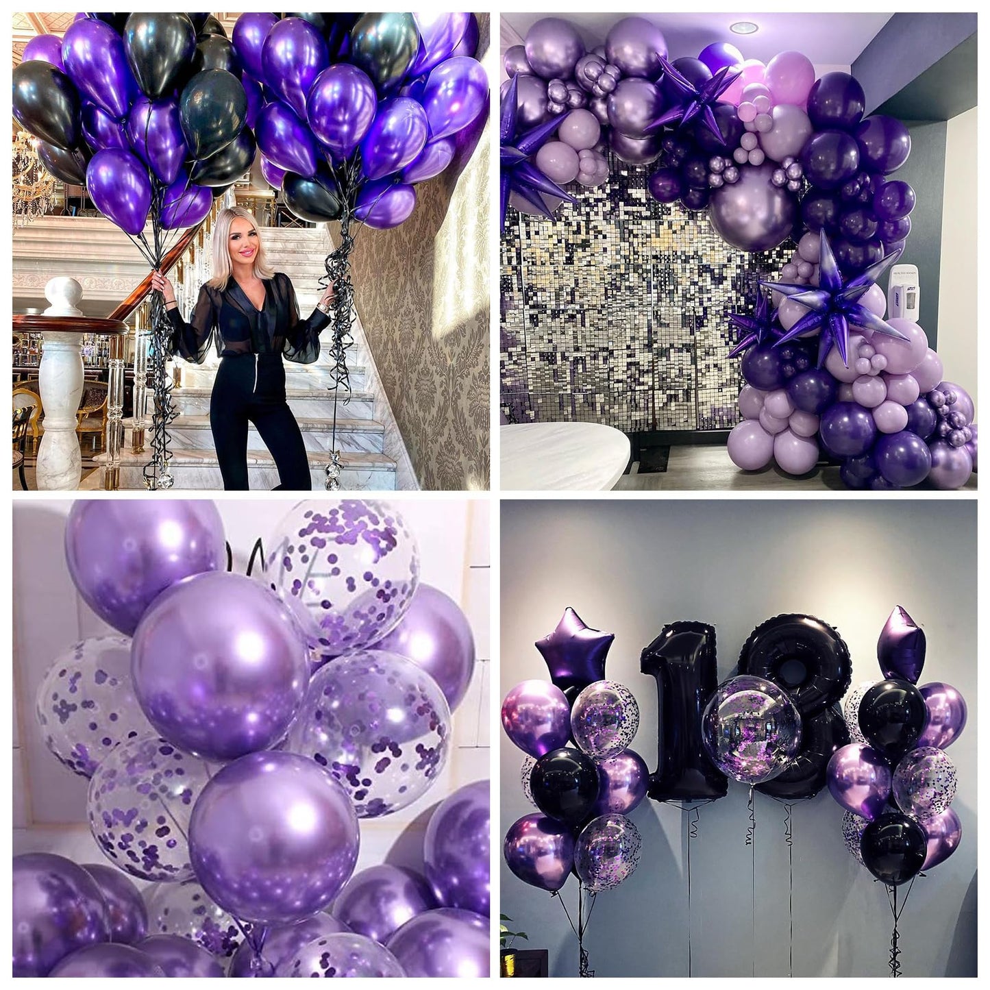 Purple and Black Balloons, 12 Inch Metallic Purple Black Party Balloons Confetti Latex Helium Balloon for Halloween Graduation Birthday Wedding Party Decorations