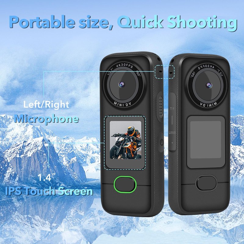 YYCAMUS Waterproof Action Camera with 1/1.27"" Sensor, 4K Video Streaming 20MP Photos Stabilization Video Camera, 1.4"" IPS Touchscreen Dual Microphones Webcam WiFi Camera Body Cam, Black