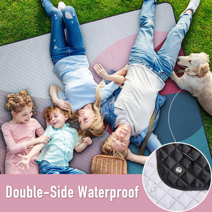 PY SUPER MODE Picnic Blankets Extra Large, Waterproof Foldable Outdoor Beach Blanket Oversized 83x79” Sandproof, 3-Layer Picnic Mat for Camping, Hiking, Travel, Park, Concerts(Abstract Pink)