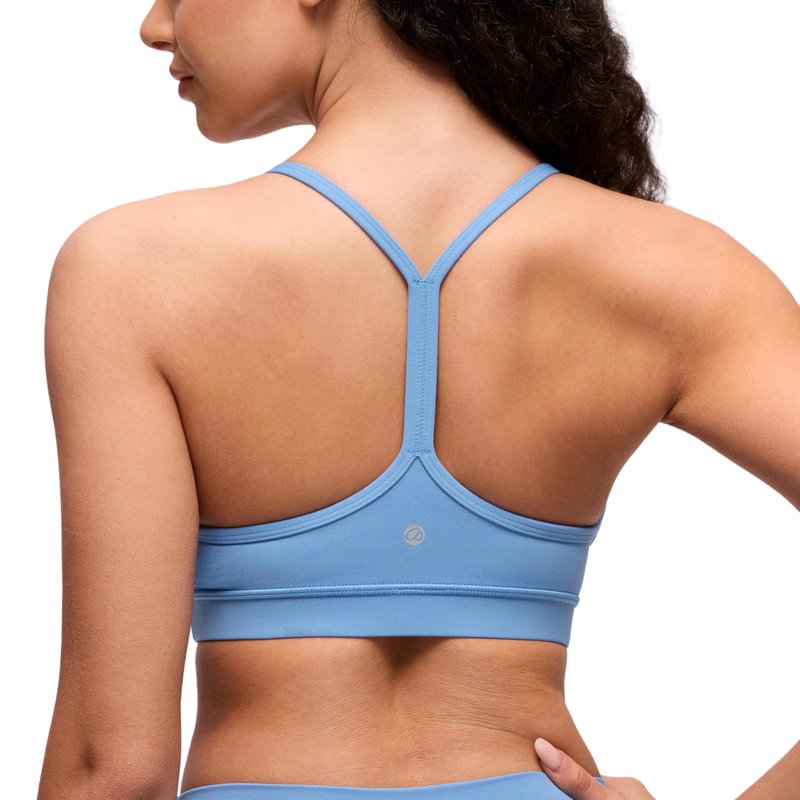 CRZ YOGA Butterluxe Y Back Sports Bras for Women - Padded Racerback Low Impact Spaghetti Thin Strap Workout Yoga Top Party Blue Large