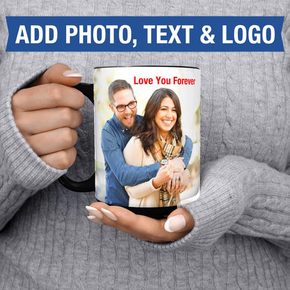 Personalized Coffee Mug - Custom Mugs with Picture Text - Customized Photo Name Logo Ceramic Cup - Birthday Anniversary Christmas Xmas Gifts - for Women Men Mom Dad Him Her Family Friend (15oz Black)