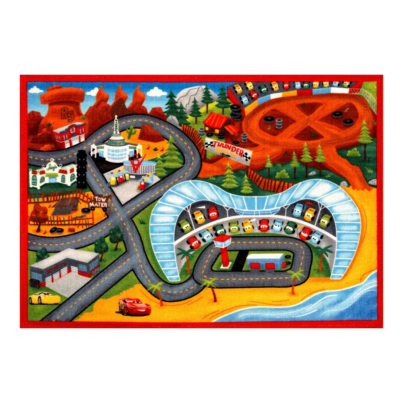 Gertmenian Disney Pixar Cars Indoor Area Rug - 4x6 Large, Non-Slip, Ideal for Children in Bedroom, Game Room, Classroom, Nursery or Play Area - Cars 3, Red, 31130