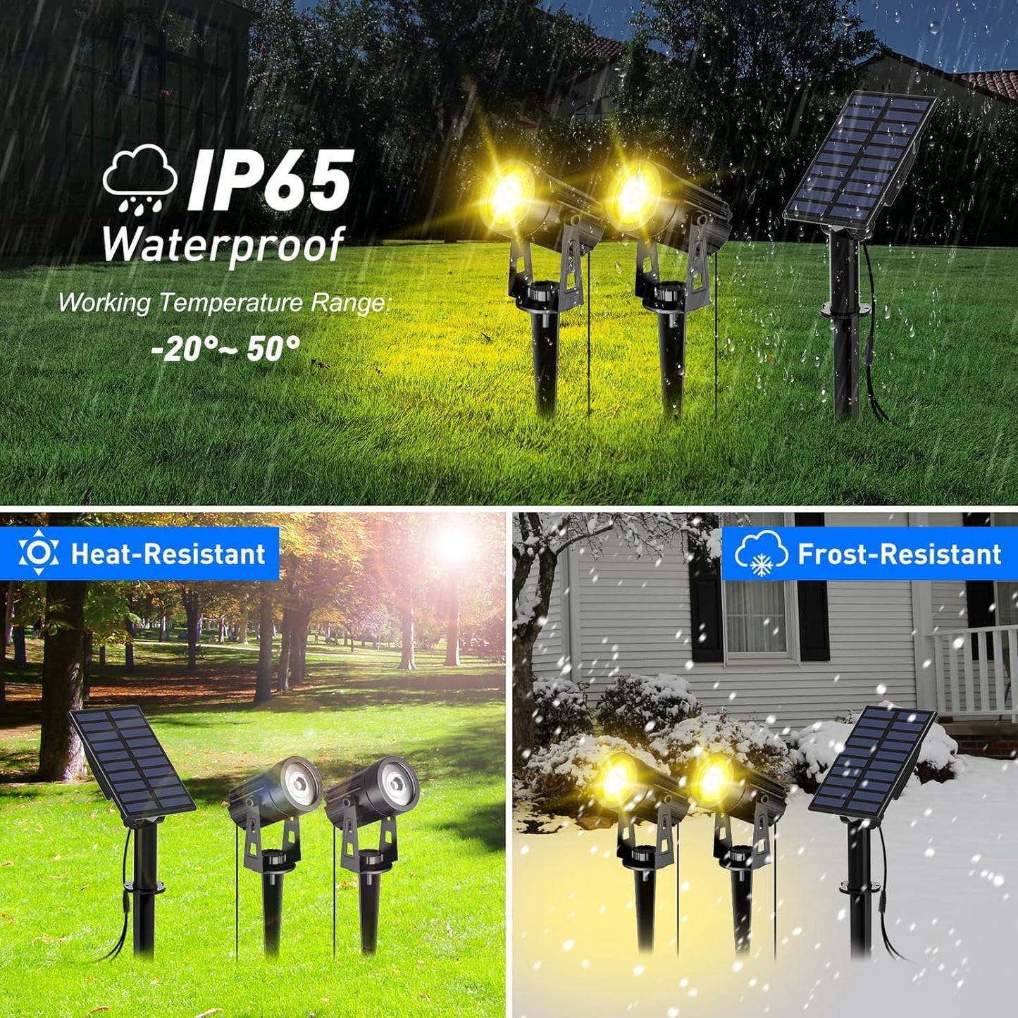 T-SUN 2W Solar Spotlights, IP65 Waterproof 9.8ft Cable Lenght 270° Angle Adjustable Auto On/Off with 2 Warm White Dual Spot Headlamp Garden Lamp Landscape Lamp for Tree,Patio, Yard, Garden