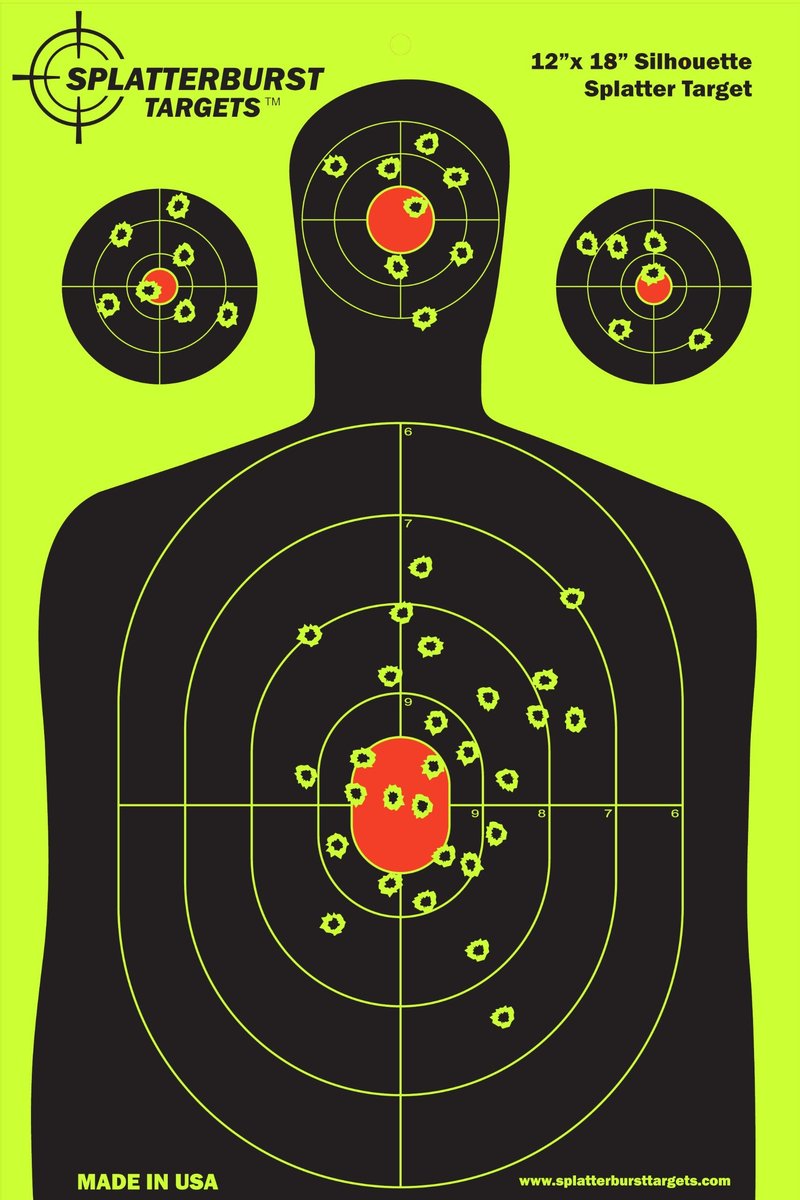 Splatterburst Targets - 12 x18 inch - Silhouette Splatter Target - Easily See Your Shots Burst Bright Fluorescent Yellow Upon Impact - Made in USA (25 Pack)