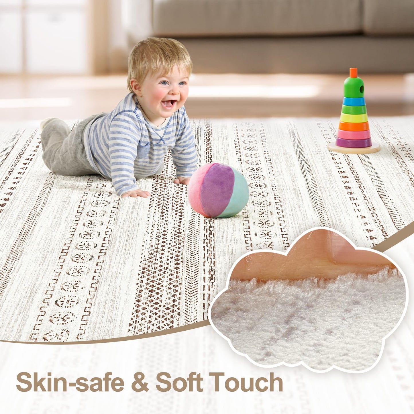 kakania 5x7 Washable Area Rug: Non Slip Soft Thin Carpet, Boho Geometric Modern Decor, Easy Clean Indoor Floor Rugs for Living Room Bedroom Kids Dorm Office Dining - Brown