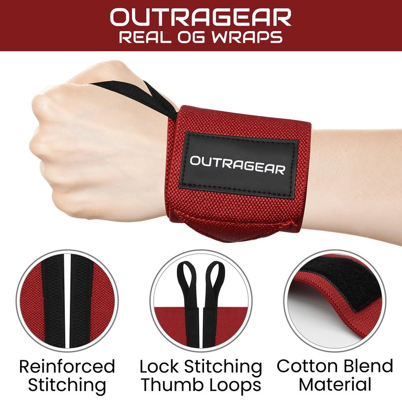 OUTRAGEAR 18" OG-Grade Wrist Wraps for Weightlifting – Heavy Duty Wrist Support with Thumb Loop & Lockdown Strap – Wrist Straps for Powerlifting, Bench Press & Gym Training (Viva Her)