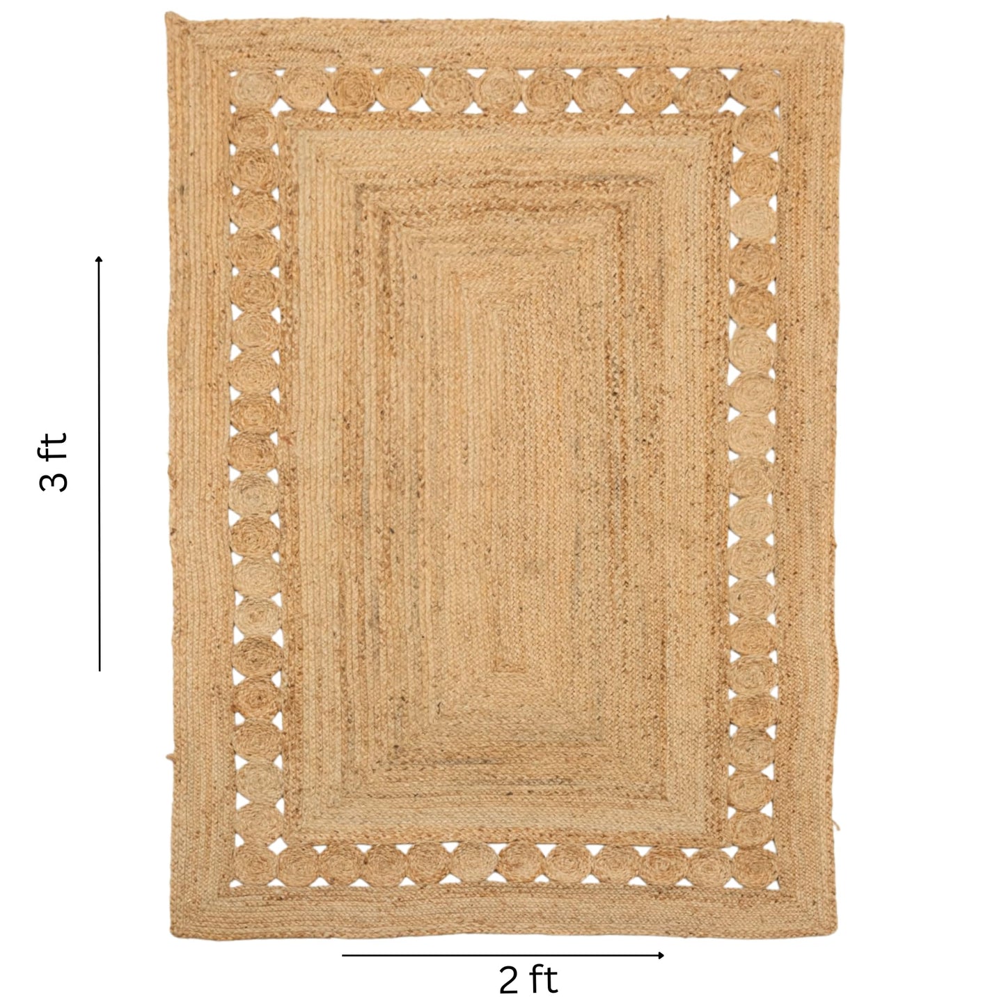 VAYAN Handwoven Natural Jute Rectangular Rug | Rustic Vintage Braided Rug | Nature Friendly Floor Mat for Living Room, Bedroom, Kitchen, Farmhouse, Patio, Hallway Carpet (Beige, 2'x3' Feet)