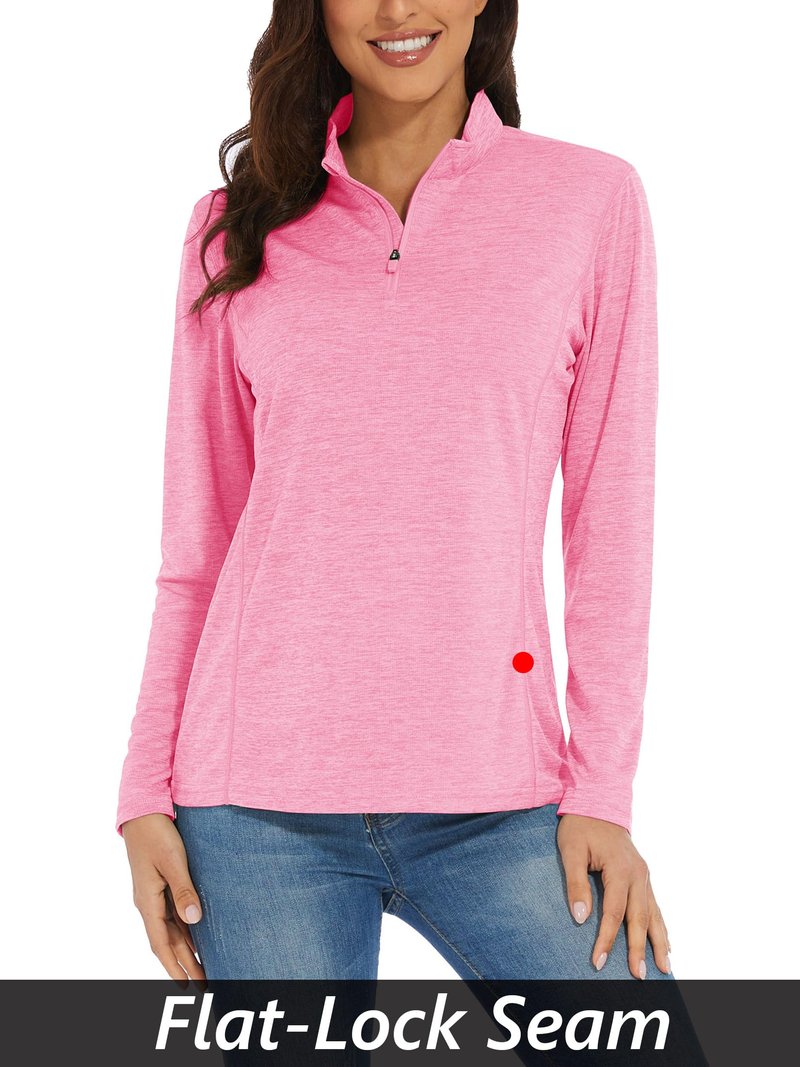 MAGCOMSEN Long Sleeve UV Shirts for Women Summer Shirts Workout Tops Running Shirts Golf Shirt Athletic Shirts Pink M