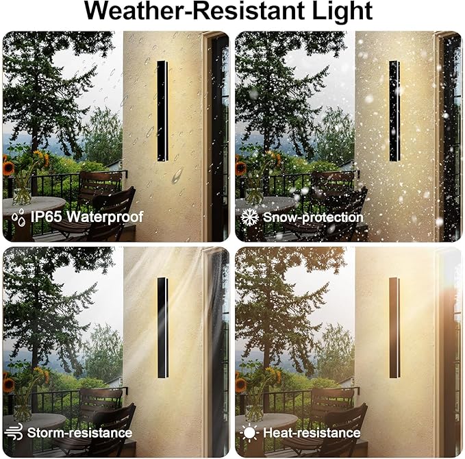 24inch Outdoor Wall Lights, Black LED Exterior Light Fixtures Wall Mount, Modern Porch Lights Sconce 3000K, Long Strip Wall Lamp Outside Lighting for Living Room, House