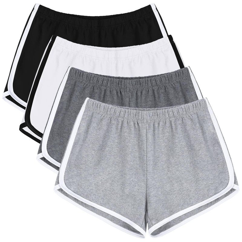 URATOT 4 Pack Yoga Short Pants Cotton Sports Shorts Gym Dance Lounge Shorts Dolphin Running Athletic Shorts for Women