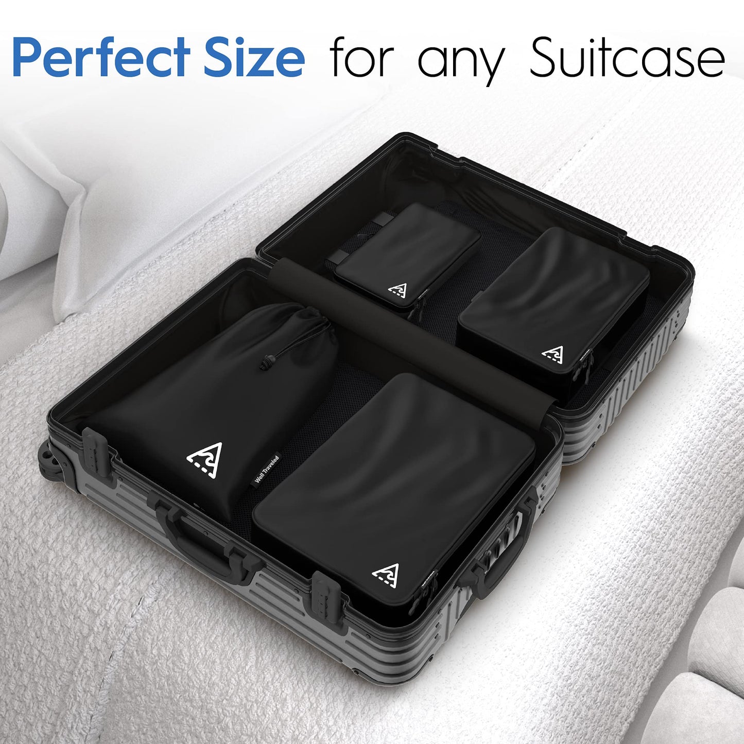 4-Piece Deluxe Compression Packaging Cube - Maximize Space In Luggage With Hybridmax Double Capacity Compression Cube Design, Luxury Compact Packing Cube Compression, Large, Small, & Medium Set