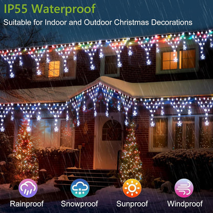 MUYUN Outdoor Christmas Decorations Lights 13.8ft 200 LED Christmas Lights with 12 Stars,Dimmable Curtain Fairy Light with 8 Modes for Wedding Party Holiday Christmas Decor(White)