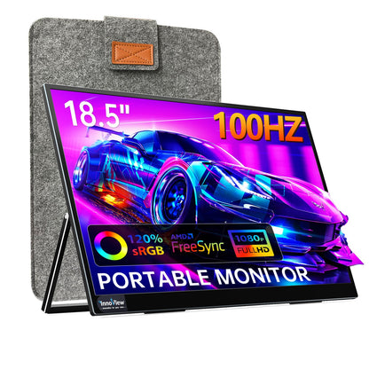 InnoView Portable Monitor 18.5 inch 100HZ 120% sRGB, 1080P FHD IPS Large Portable Monitors for Laptop USB C HDMI HDR Travel Monitor with Kickstand Mac PC Xbox PS4/5 Switch