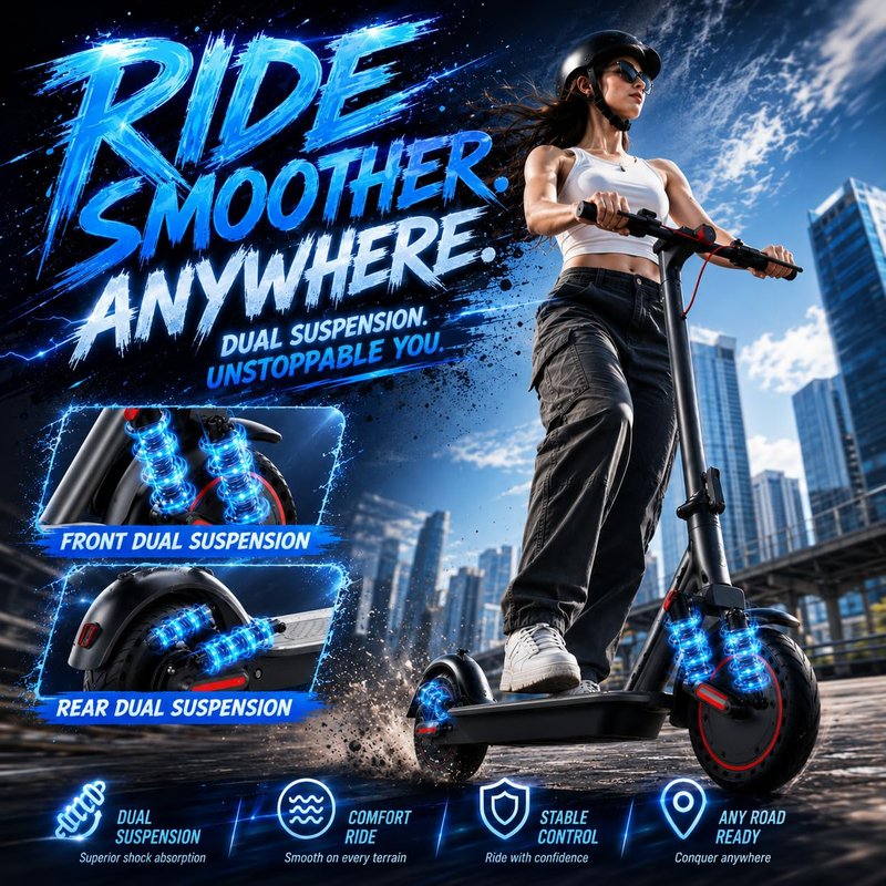 KEQ Electric Scooter Adults 10" Tires,22Mph 500W Motor 30 Miles Range Dual Suspension Shock Absorption Dual Braking System Portable & Foldable E Scooter for Travel and Campus Use
