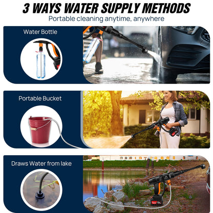 Cordless Pressure Washer,21V 45 Bar/652 PSI Portable Pressure Washer with 2PCS 3.0Ah Battery,6-in-1 Adjustable Nozzle,5m Hose Pressure Cleaner for Car/Floor/Garden Cleaning & Watering