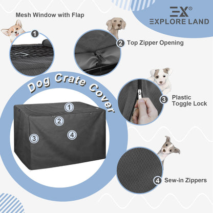 Explore Land Dog Crate Cover for 36 Inches Wire Cage, Heavy-Duty Lattice Pet Kennel Covers Compatible with 1 2 3 Doors Standard Metal Crate (Black)