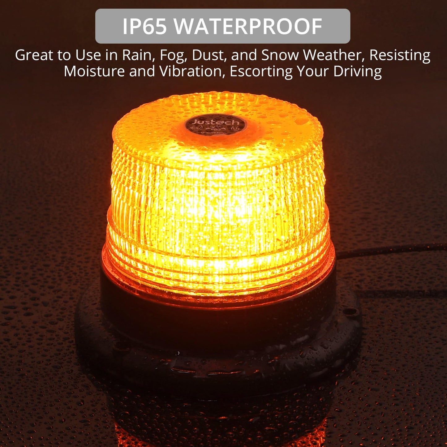 Justech 12/24V Flashing Beacon 40W 40 LED Emergency Warning Strobe Light Amber Strobe Lights 7 Flash Modes Waterproof with Magnetic Base for Truck Vehicle