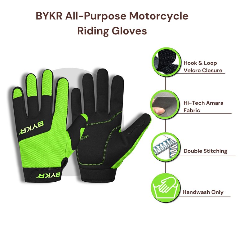 BYKR All-Weather Motorcycle Gloves for Men & Women – Protection for Dirt Bike, BMX, MX, and ATV Riding – FL Green M