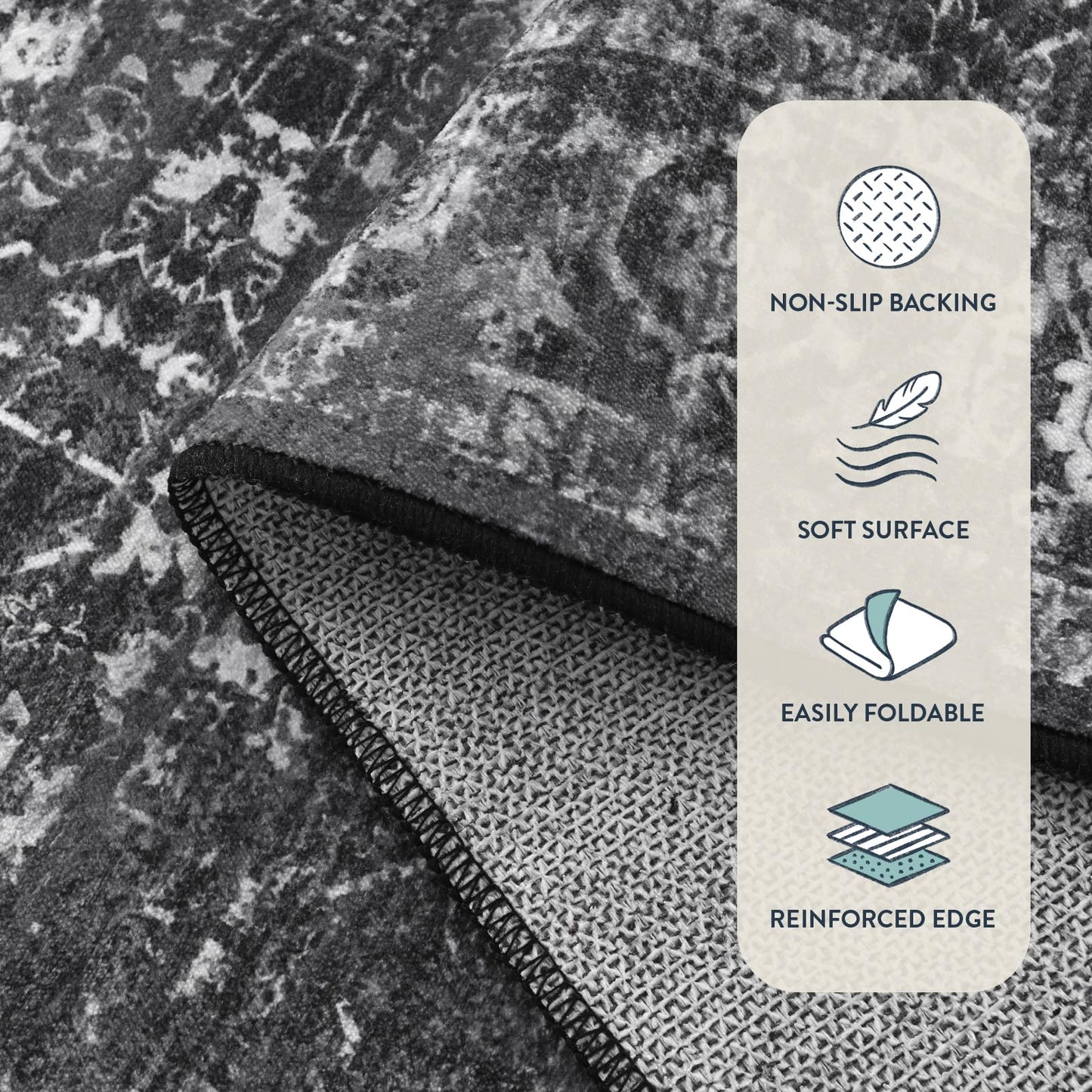 Lahome Margot 5x7 Washable Black Area Rugs for Living Room, Non Slip Bedroom Rug, Stain Resistant Floor Dining Room Carpet for Office Entrance Decor