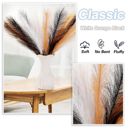 Acfruits Pampas Grass Small, Black&White&Orange 30 Pcs 17" Faux Pampas Grass Short Decor, Pompas Grass Flower Arrangement and Vase Filler for Halloween Decoration