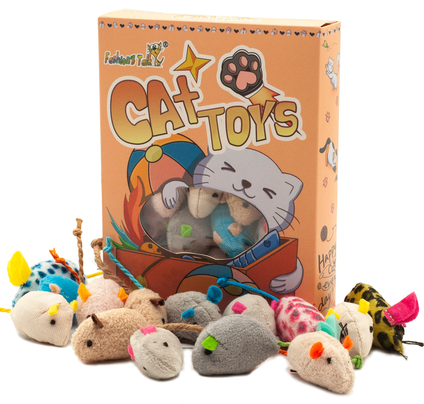 Fashion's Talk Mouse Cat Toys Soft Plush Catnip Mice Assorted Style Variety Pack 32 Count