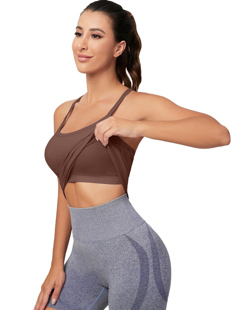 MathCat Workout Tank Tops for Women with Built in Bra, Sleeveless Gym Tops Seamless Racerback Athletic Yoga Shirts Coffee
