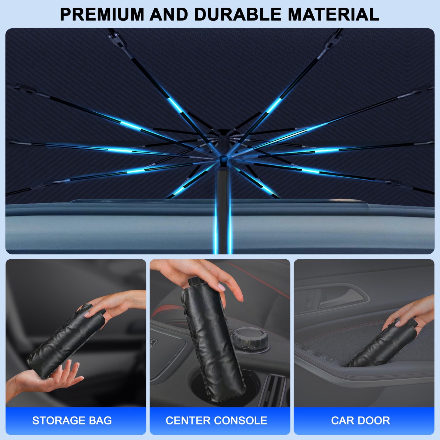 EcoNour Car Umbrella Windshield Sun Shade | Universal Fit Foldable Car & Truck Sun Shade | Double Layer Windshield Cover for SUV, Sedan & Truck | Sun Shade Cover for Front Baby Window Shades - 57"x30"
