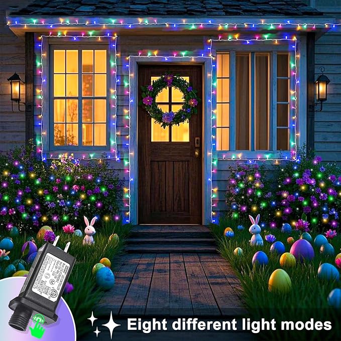 Christmas Lights Outdoor 8 Modes Clear Wire 131ft 400 LED, Colorful Twinkle Fairy Light Plug in for Bedroom Wedding Party Easter Christmas Decorations