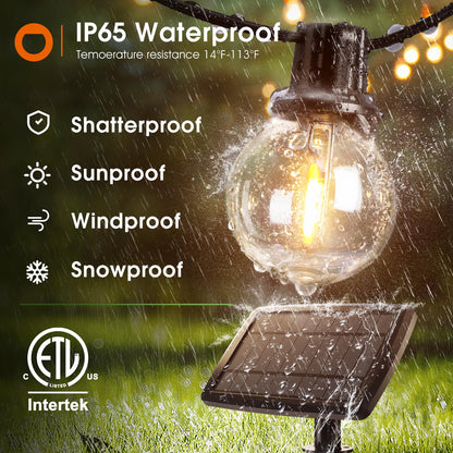 addlon 100FT Solar String Lights Outdoor with Remote, 54 LED Shatterproof Bulbs, Dimmable & Timable, 3 Light Modes, G40 Waterproof Solar String Lights for Outside Backyard Party Decor