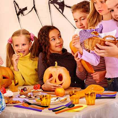 60 Pcs Black Purple and Orange Plastic Forks, Halloween Plastic Forks, Heavy Duty Disposable Plastic Cutlery Set for Halloween Party Decorations