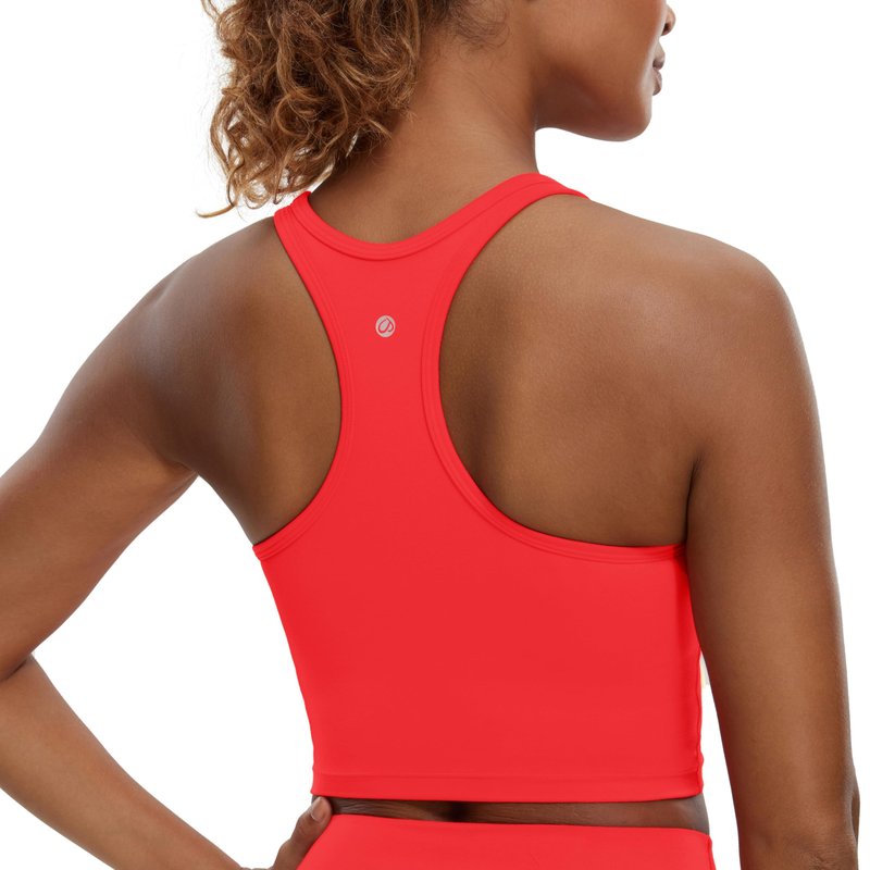 CRZ YOGA Butterluxe Racerback Crop Tank Tops for Women - Padded Y-Back Longline Sports Bras Scoop Neck Workout Yoga Deep Red Medium