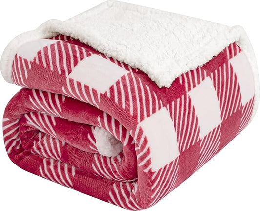 Touchat Sherpa Plaid Twin Blanket 60" X 70", Fuzzy Fluffy Soft Cozy Throw Blanket, Twin Size Plush Fleece Flannel Plush Microfiber Blanket for Couch Bed Sofa (RustRed)