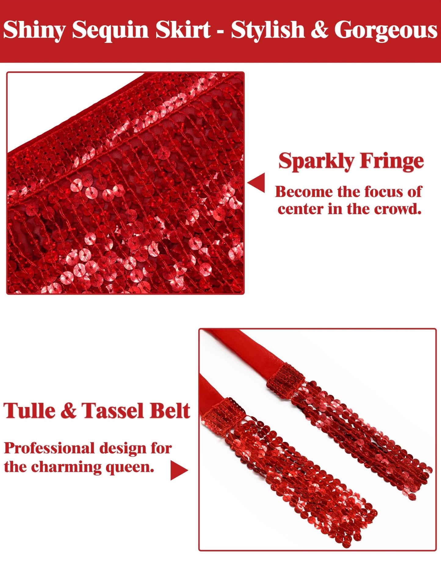 Sequin Skirts Red Sparkly Skirt Red Sparkle Skirt for Women Glitter Skirts Devil Costume Halloween Rave Outfit for Women