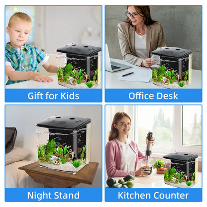 AQUANEAT Fish Tank, 1.2 Gallon Aquarium, Small Betta Fish Tank Starter Kit with LED Light and Water Filter Pump, Rectangular