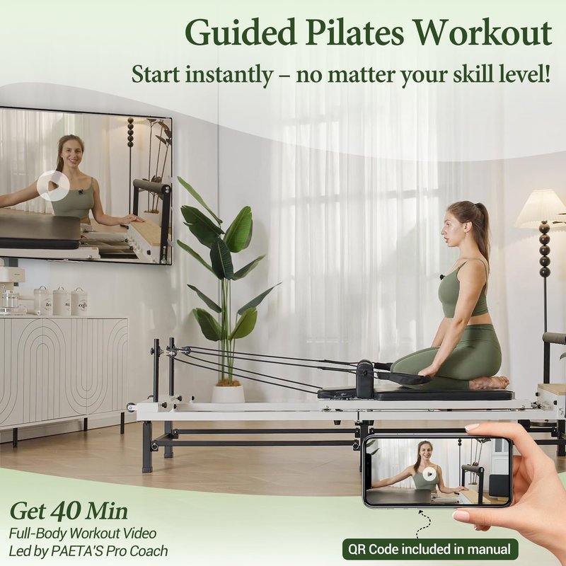 PAETA Pilates Reformer, 86" Foldable Reformer Pilates Machine with Adjustable Reformer Heights, Pilates Equipment with Piano Wire Spings and Jump Boards(Black)