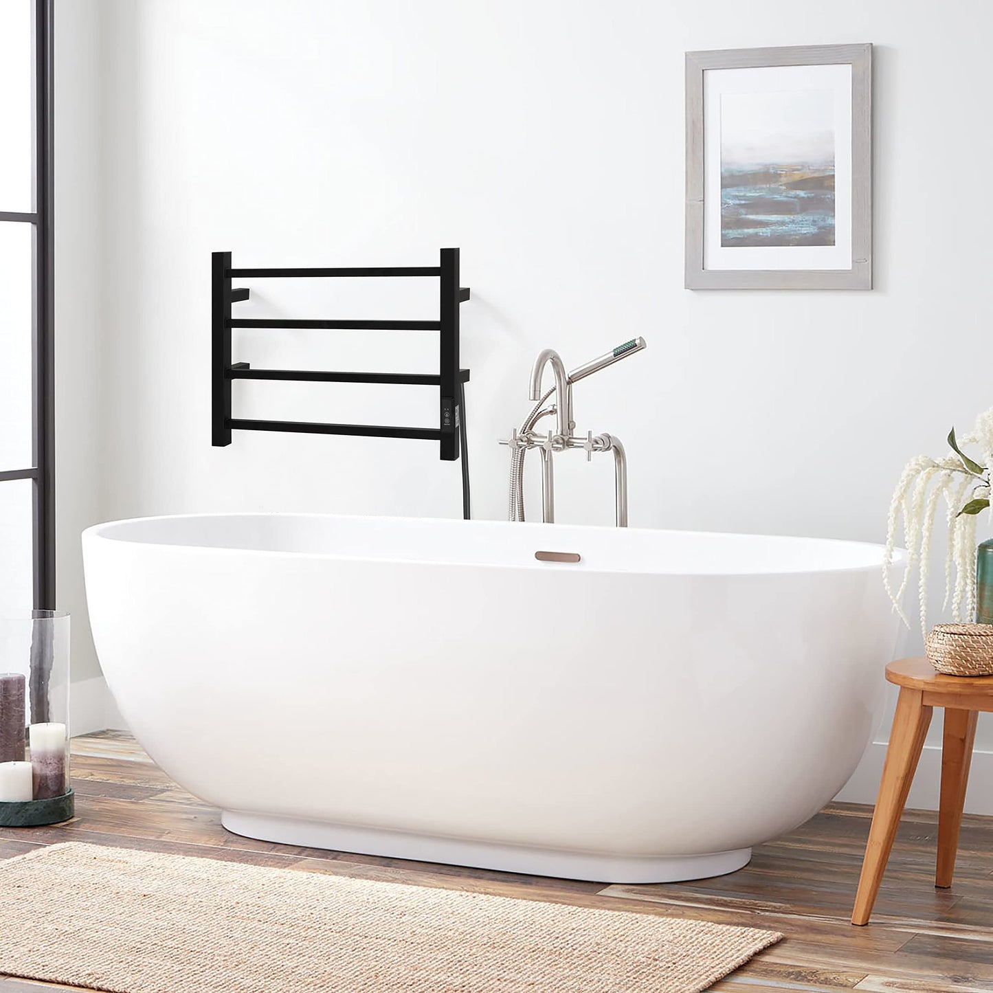 KEG Towel Warmer 8 Bars for Bathroom Freestanding or Wall Mounted Bath Towel Heater Plug-in with Built-in Timer Silver