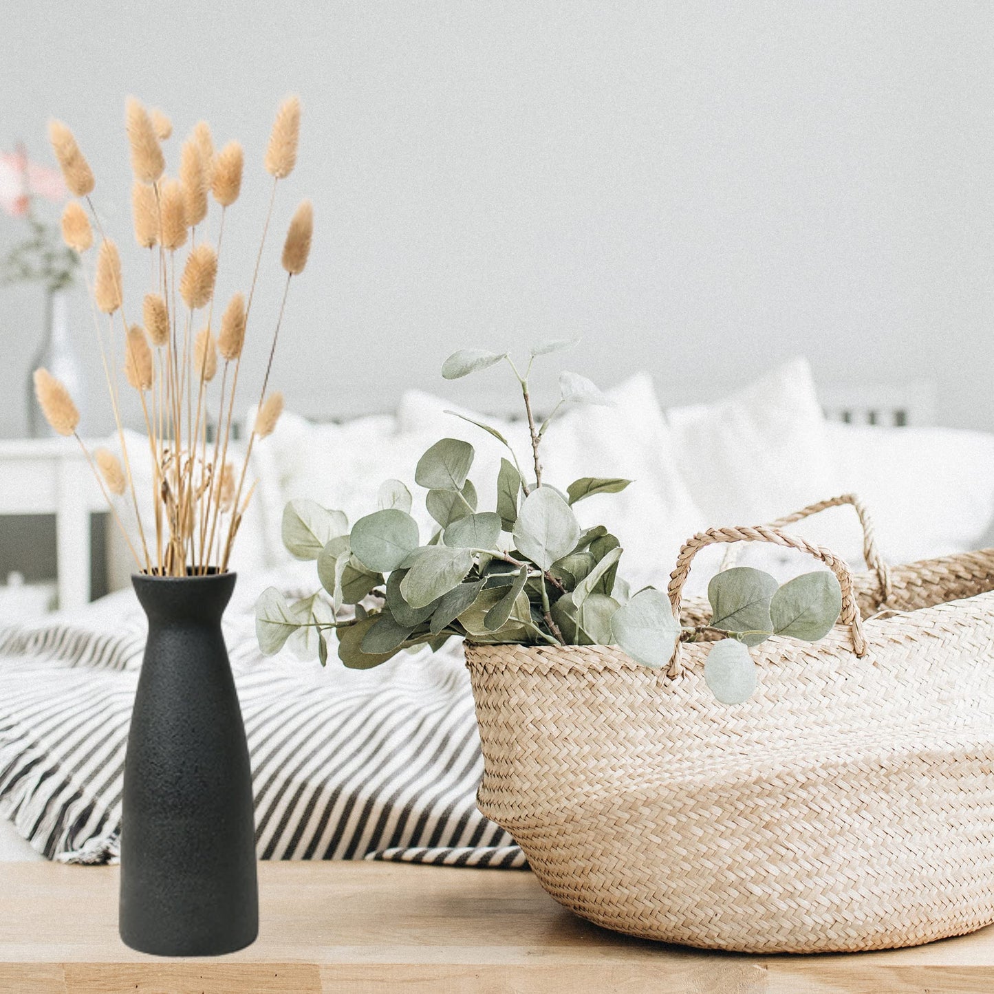 W.Z WOODZIA Black Ceramic Vase for Pampas Grass, Modern Boho Home Decor Style, Perfect for Decorative Dried Flowers or Dining Table Centerpieces [Pampass Not Included] (Black), WZ-2