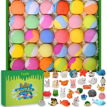 Bath Bombs for Kids with Toys Inside for Girls Boys - 30 Pack Bath Bombs Gift Set with Surprise, Kids Safe Bubble Bath Fizzy Balls Halloween Christmas Birthday Gift Kit