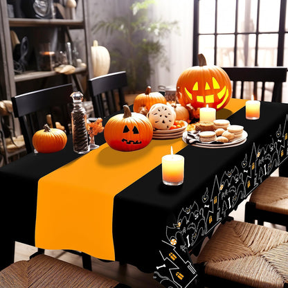 Childom 3 Pack Halloween Tablecloths,Disposable Plastic Tablecloths 54" x 108" Halloween Decorations,Plastic Table Cover for Birthday,Party Supplies,Holiday Table Cloth for Home,Dinner,Indoor,Outside