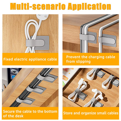 80PCS Hook and Loop Cable Straps, Cable Management Under Desk, Self Adhesive Cable Ties, Reusable Wire Organizers for Cords, Adjustable Cord Organizers for Desk, Home Office Essentials, Black