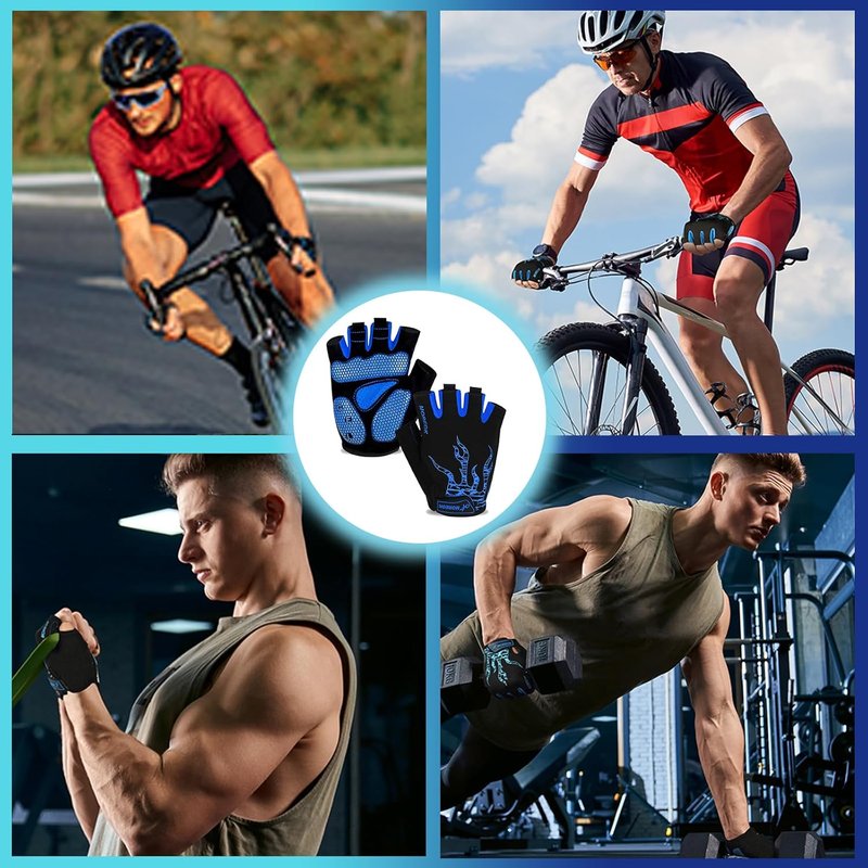 Cycling Gloves for Men & Women - 5MM Gel Pad Half Finger Bike Gloves for Cycling, Weight Lifting & Outdoor Sports