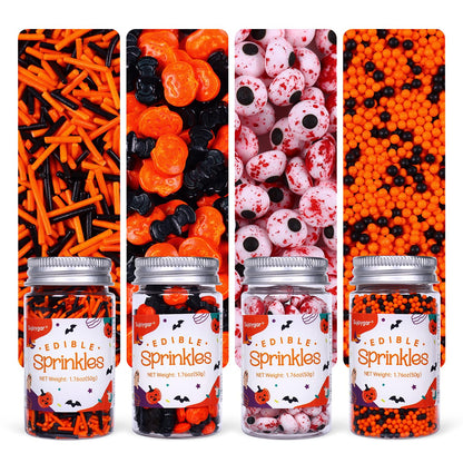 Halloween Sprinkles for Cake Decorating, Food Grade 50g/bottle, Jimmies Sprinkles, Pumpkin Sprinkles, Fancy Sprinkles for Cupcake Decorating, Baking, Toppers Cookies