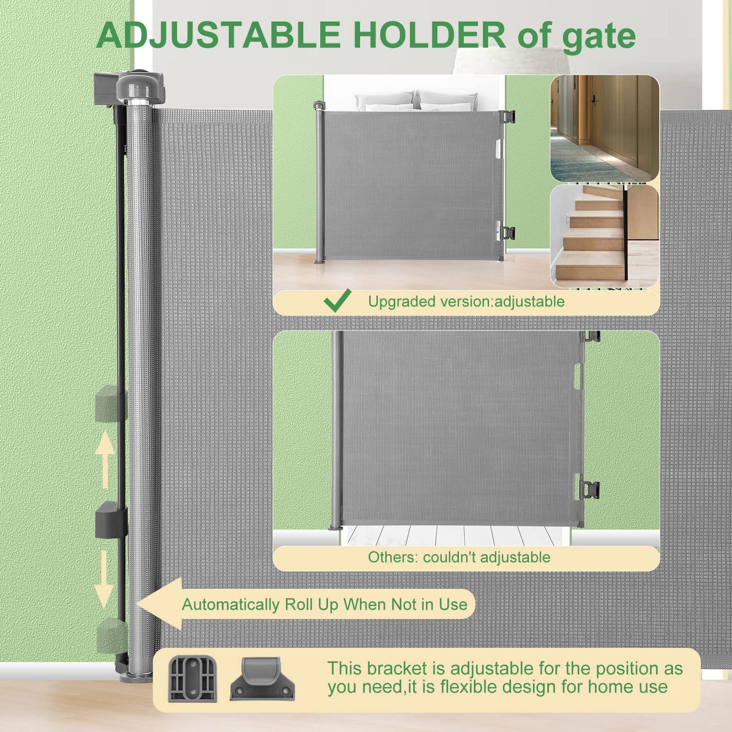 MYPIN Extra Wide Retractable Dog and Baby Gates - Indoor/Outdoor Stair Gates for Stairways, Hallways, Doorways (Grey, 140 X 86 CM)