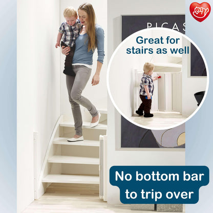 BabyDan - Guard Me Auto Retractable Stair Gate, 55-89 cm width, One-Hand Operation Safety Gate, Child and Pet Gate, White, Made in Denmark